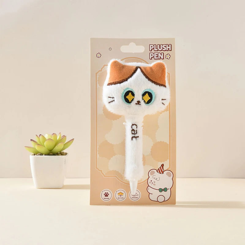 Creative Cute Cat Style Plush Gel Pens 0.5mm Black Quick-drying Click Pen For School Office Writing & Signature Stationery Gifts
