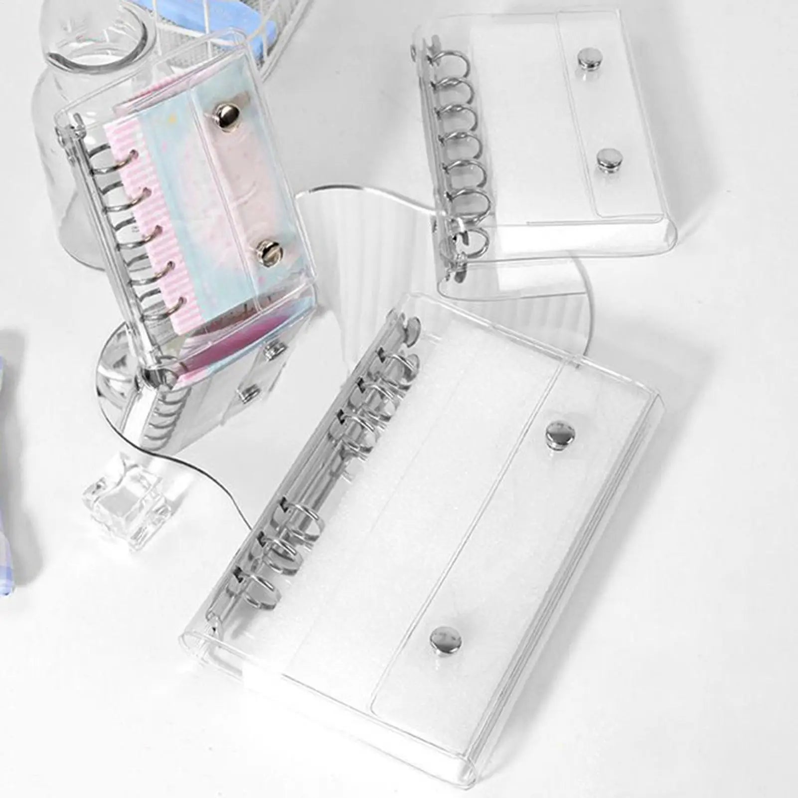 6-Ring PVC Binder Cover, Clear A6/A7 Notebook Closure for Loose Leaf Folder Photocard Scrapbook Photo Document Budget Organizer