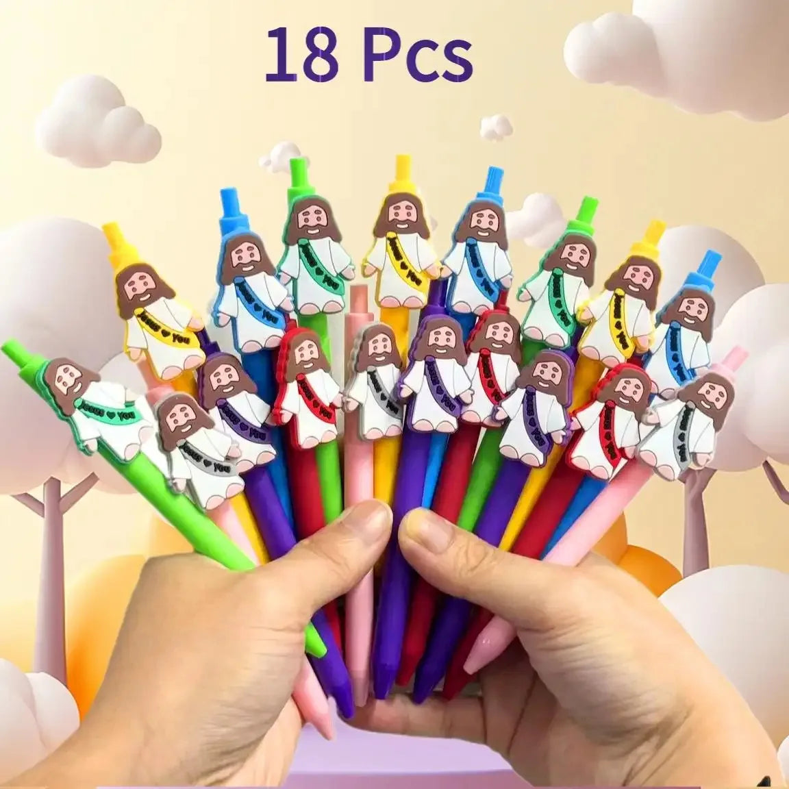 Bulk Pack of 6/12/18 Fun Jesus Theme Pens Cute Design Ideal for Party Gifts Classroom Rewards Office Supplies for Colleagues And